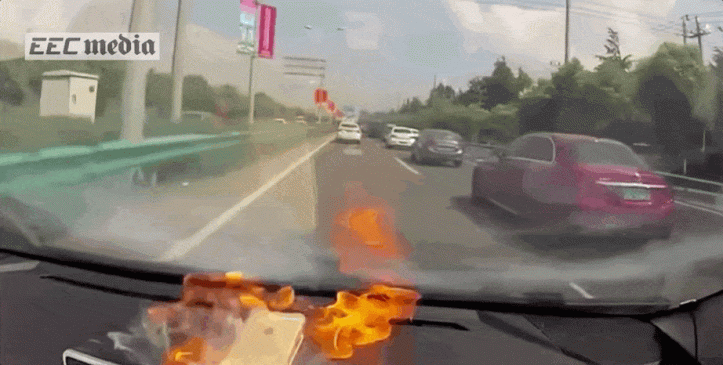 iphone 6 goes on fire inside car