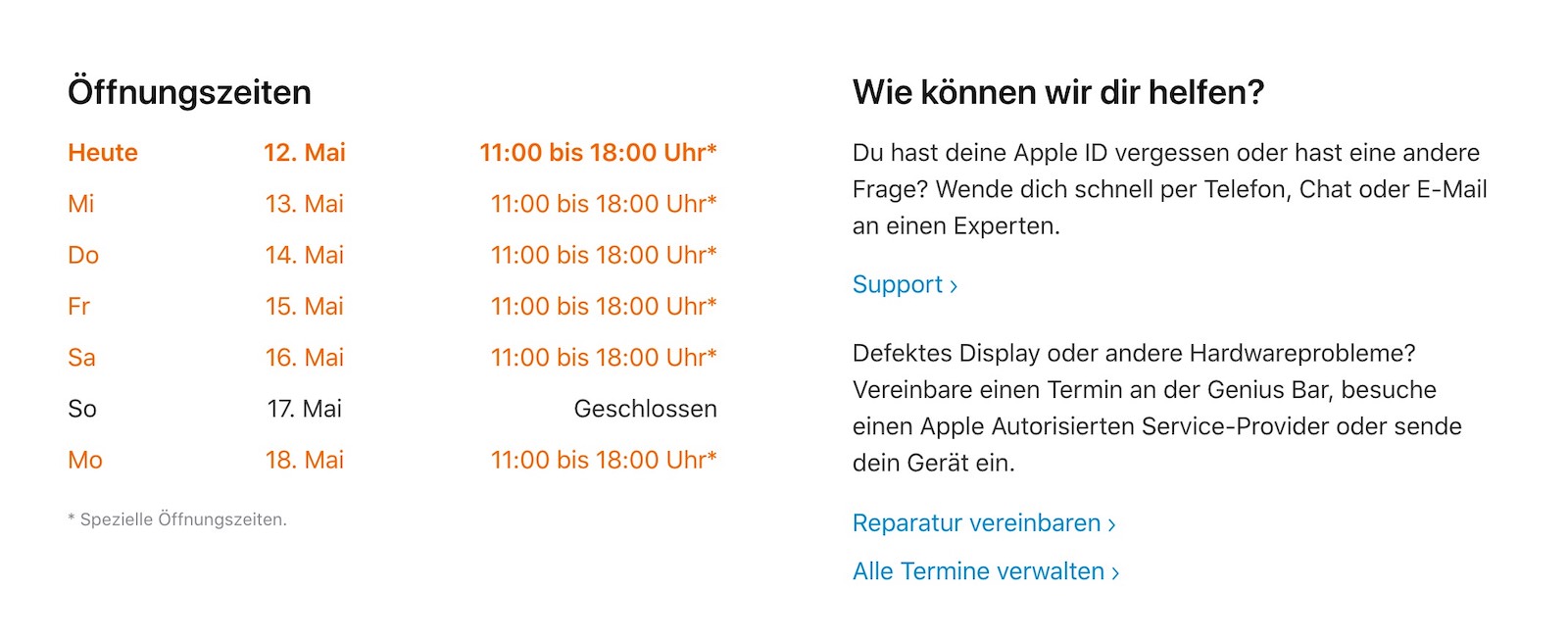 Apple Store Rennweg hours