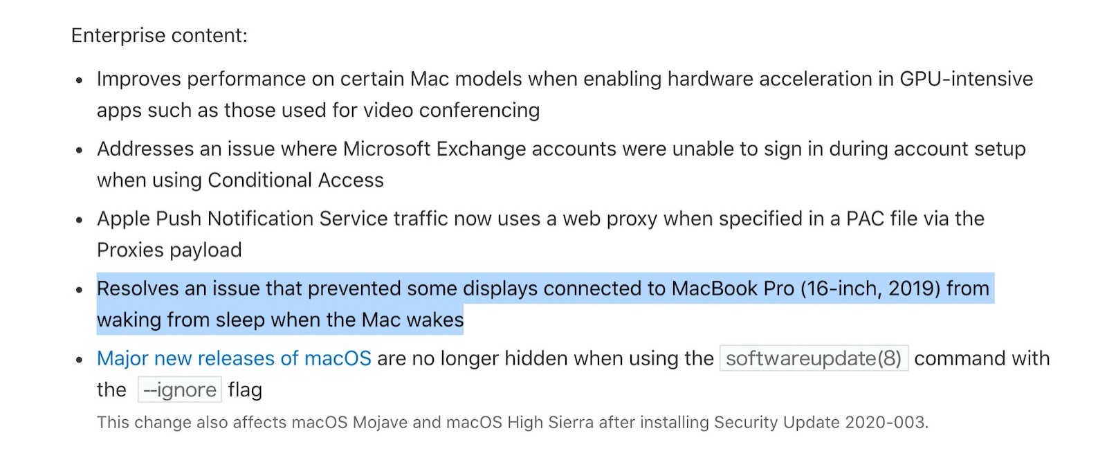 Apple Support Page for macos10 15 5