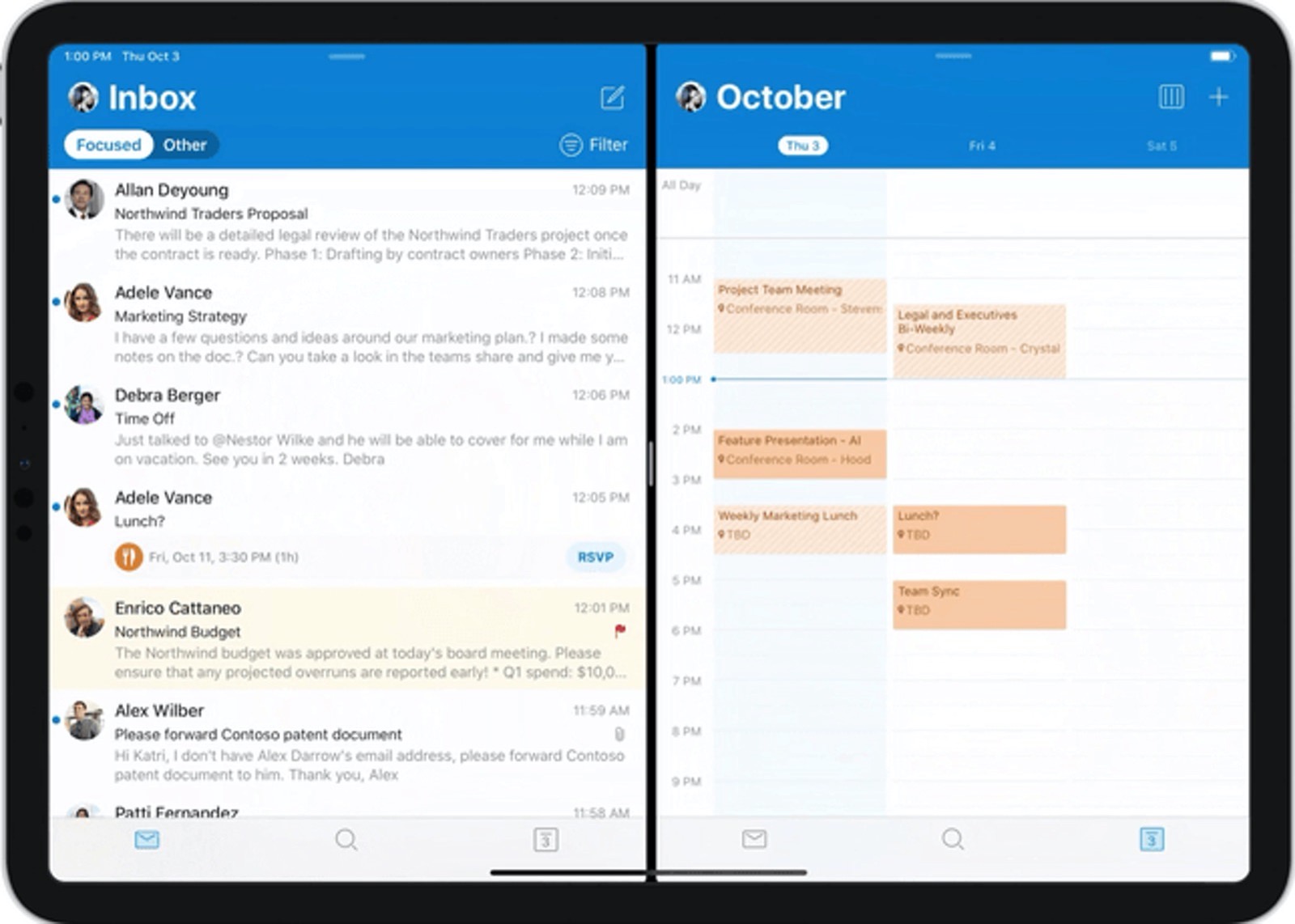 Split View Outlook for iPad