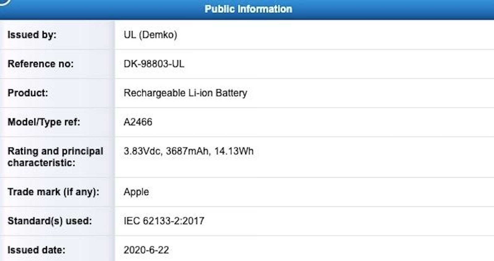 Apple A2466 UL Demko