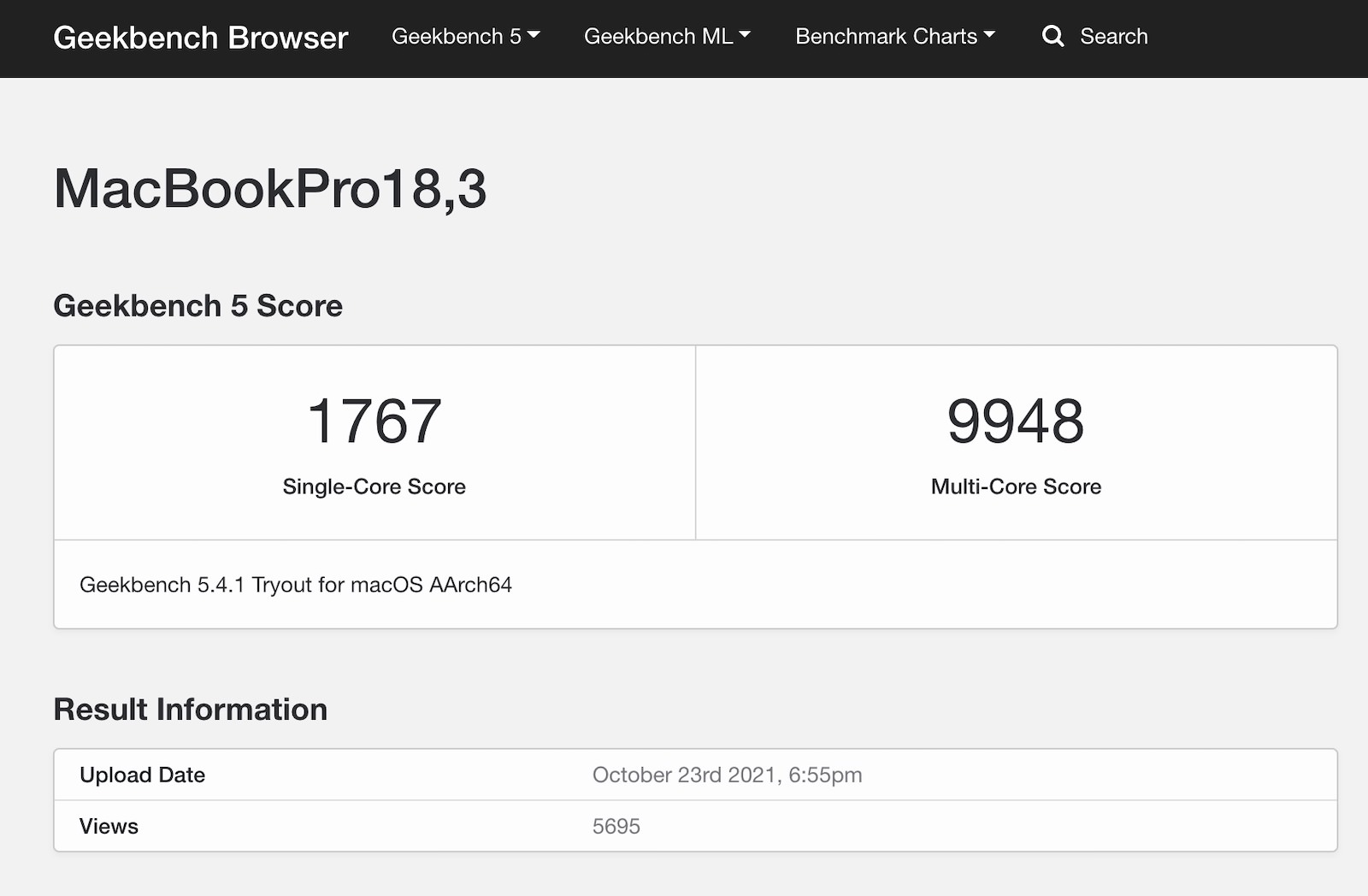 Geekbench 5 scores for 8core mbp