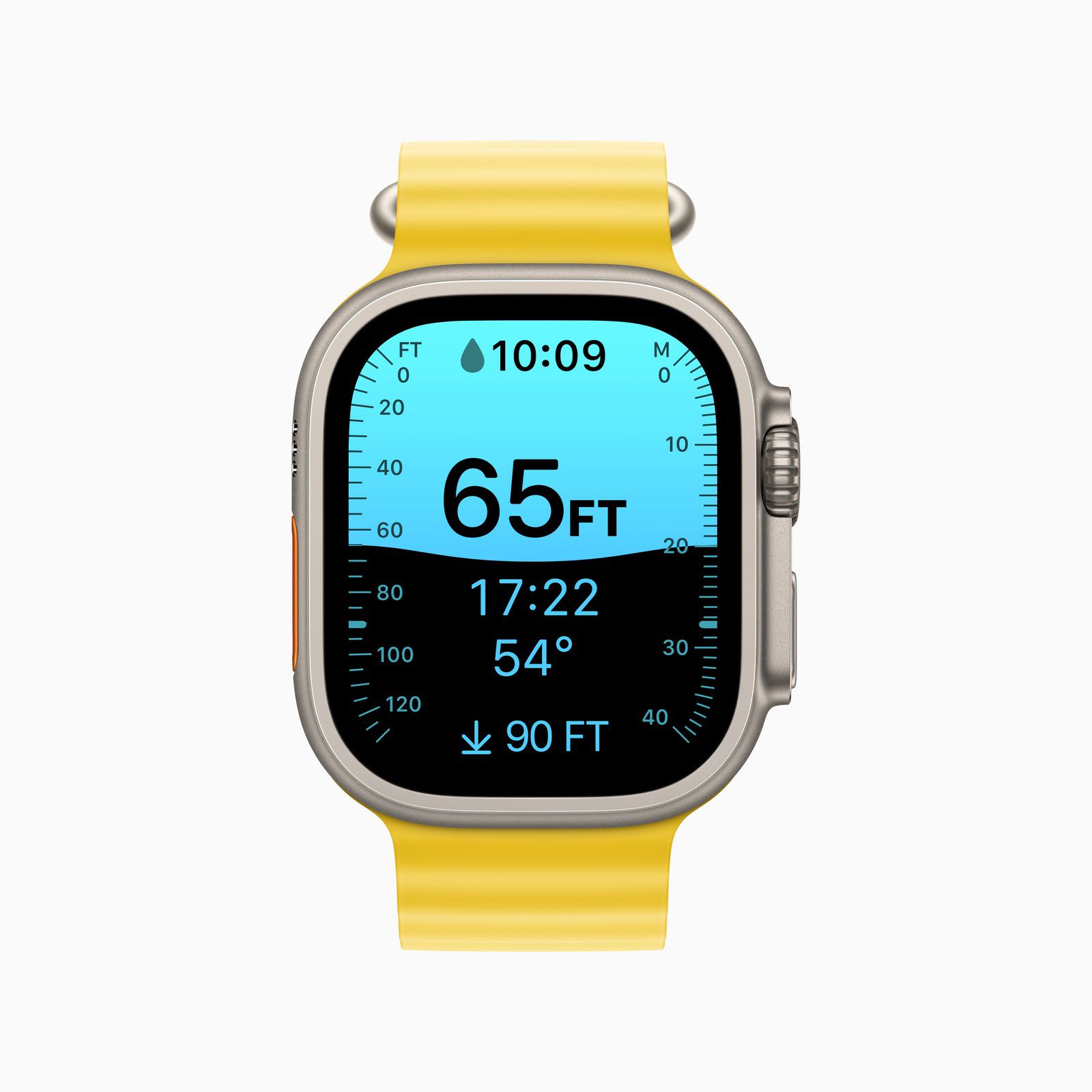Apple Watch Ultra Yellow Ocean band Depth app 220907