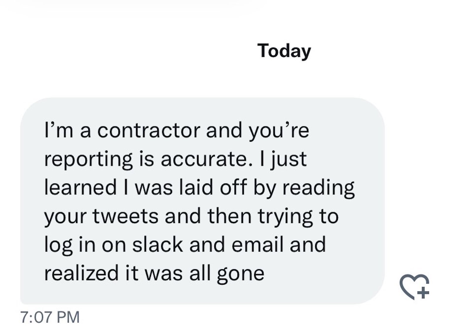 Contractor that was laid off from twitter