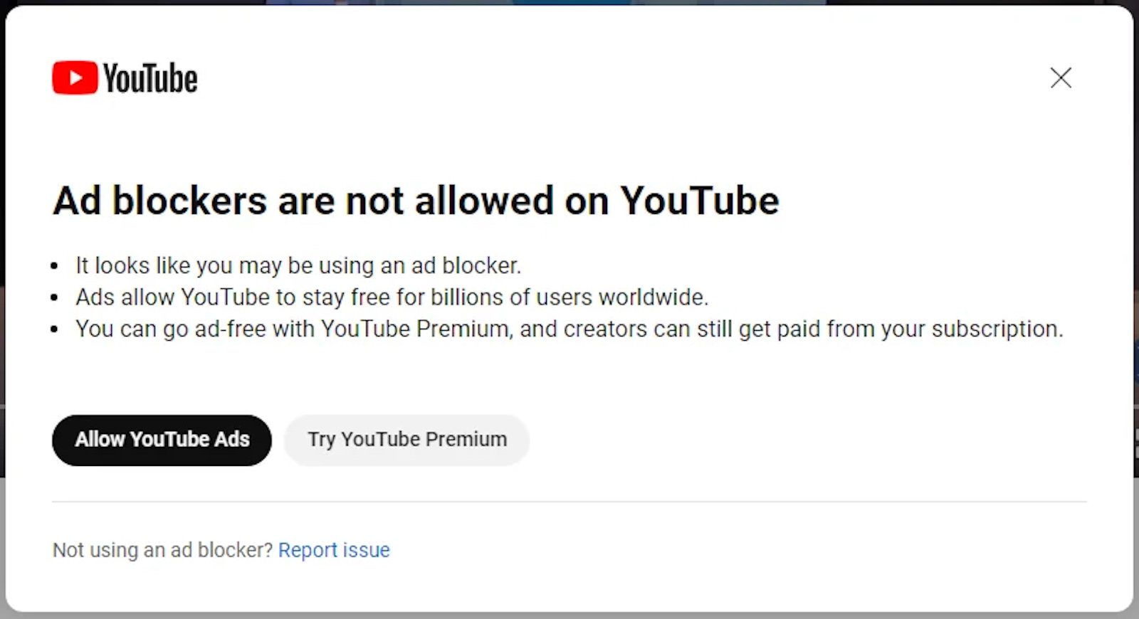 Apparently ad blockers are not allowed on youtube is this a v0 1ddspzr4hqya1