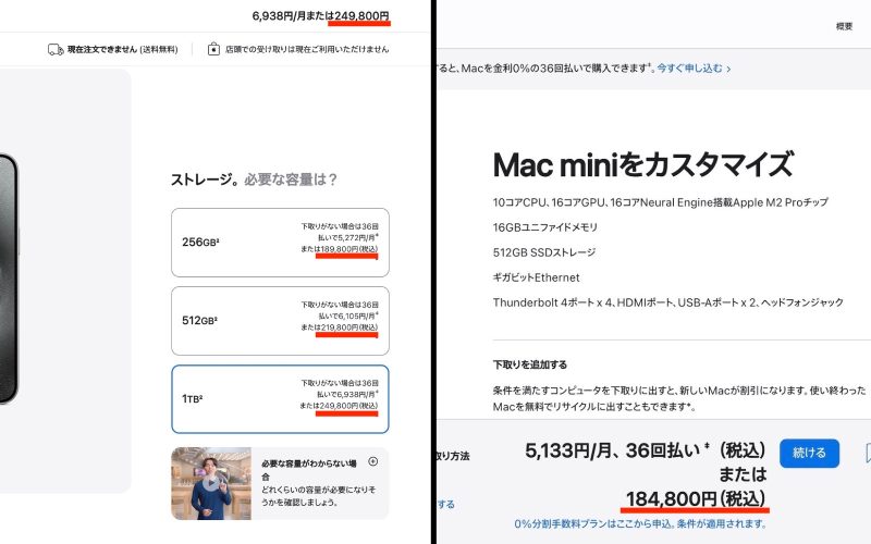 Price for mac mini and iphone 15 pro max