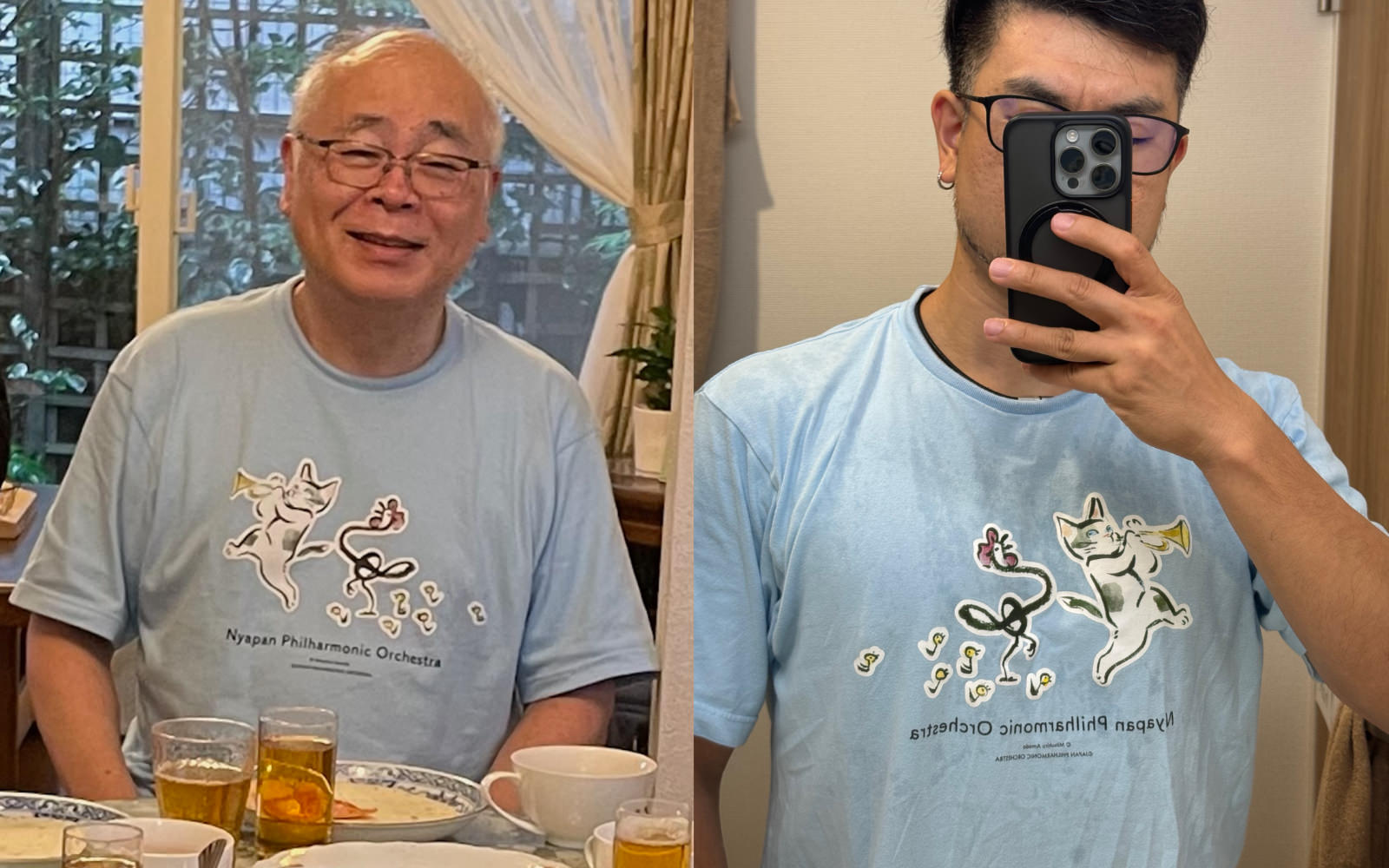 Father and son wearing the same tshirt