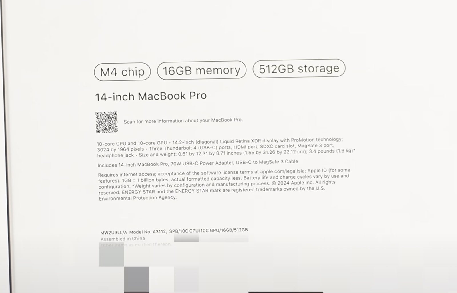 リークしたM4 MacBook Proの外箱に記載されたスペック仕様の詳細