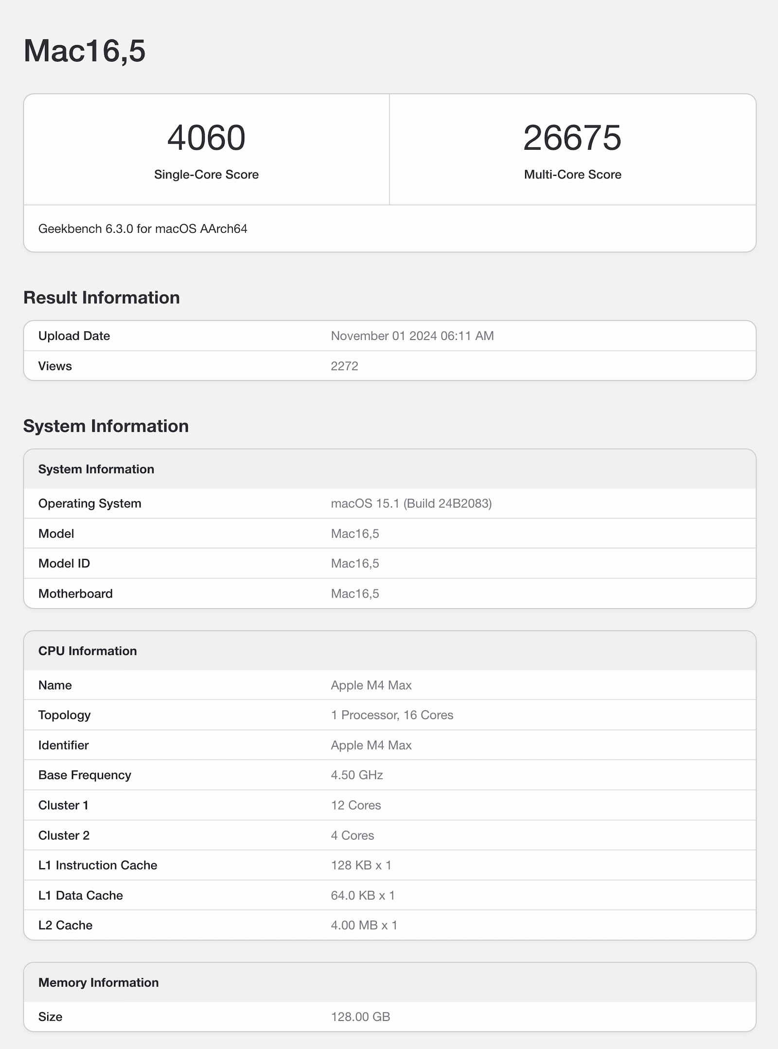 M4 Max Benchmark score 2.