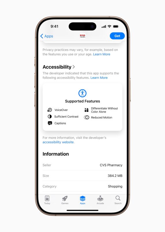 Apple-accessibility-features-App-Store-Nutrition-Labels-CVS-Health-app
