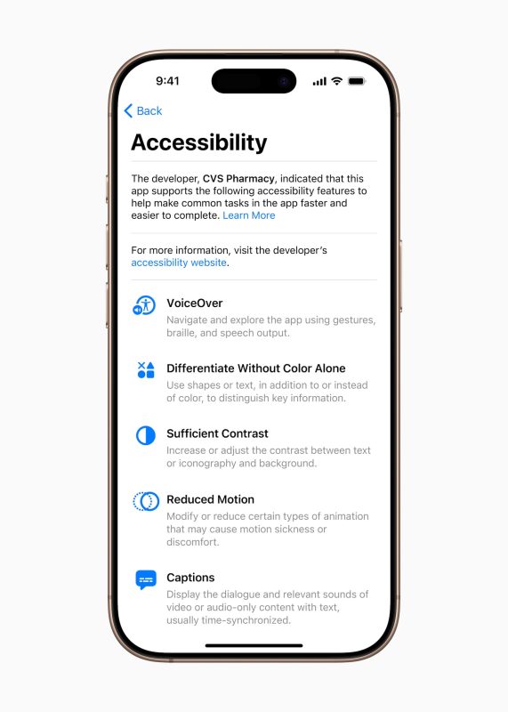Apple-accessibility-features-App-Store-Nutrition-Labels-CVS-Health-app detail