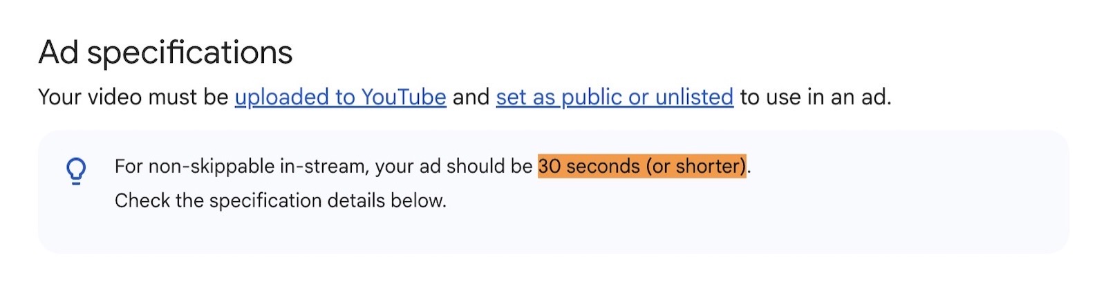 YouTube TV Ads must be under 30 seconds